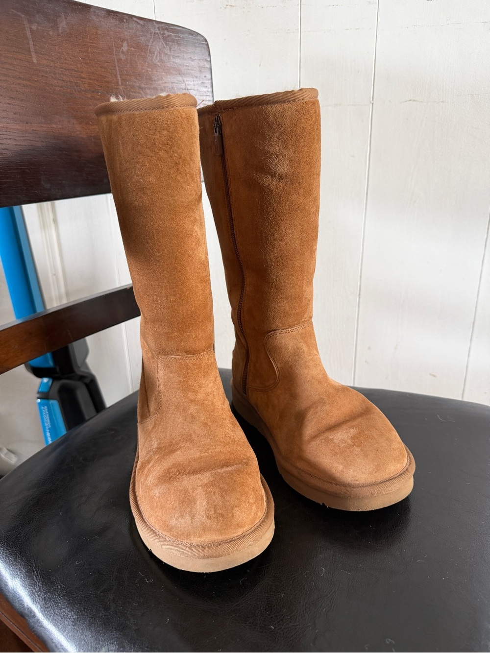 UGG Tall Suede Zip Boots in Chestnut Brown